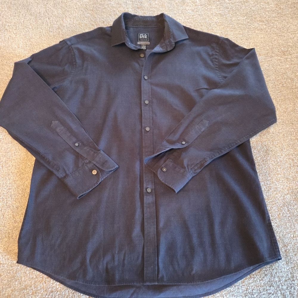 Mens Jos A Banks Traveler Dress Shirt LARGE Travel Tech Stretch Navy Blue